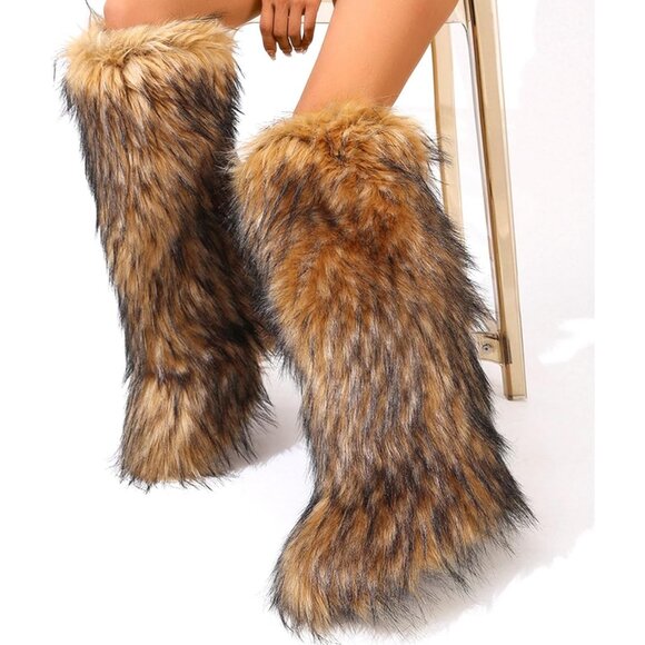Women’s Faux Fur Knee High Boots - Fuzzy Fluffy Winter Long Snow Boots for Girls - Picture 7 of 8